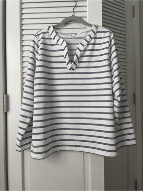 J. Jill French Terry V-Slit Striped Tunic Top Cotton Pullover Size XL